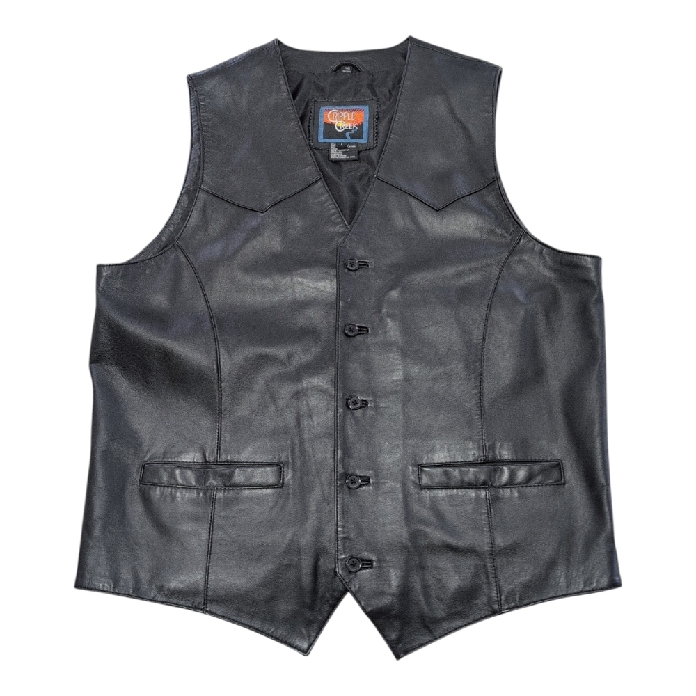 Cripple Creek ML3059 Vest Men's L Black Leather Western Biker Vintage‎ 90s